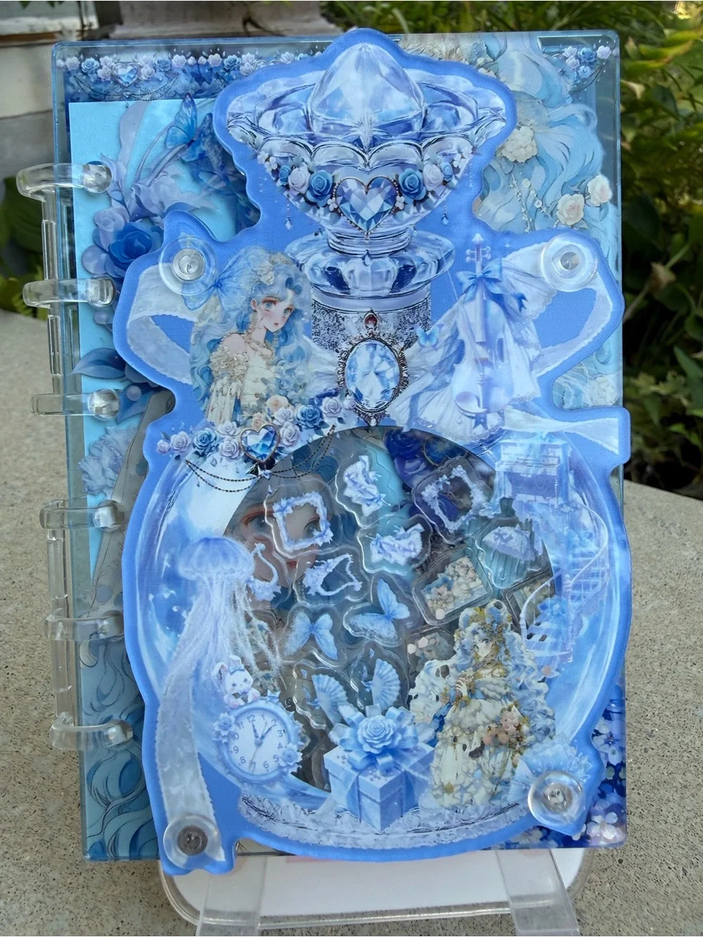 Acrylic Shaker notebook Decorative Blue Fantasy Notebook with Illustrated Cover